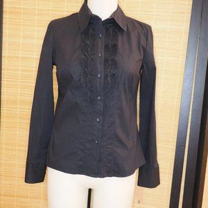 Zoe D, black button down shirt, long sleeve
